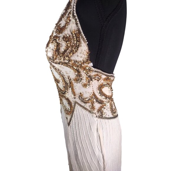 NWT Vintage Cache Silk Beaded Old Hollywood Glam Flapper Mini Halter Dress 6 - Picture 4 of 8